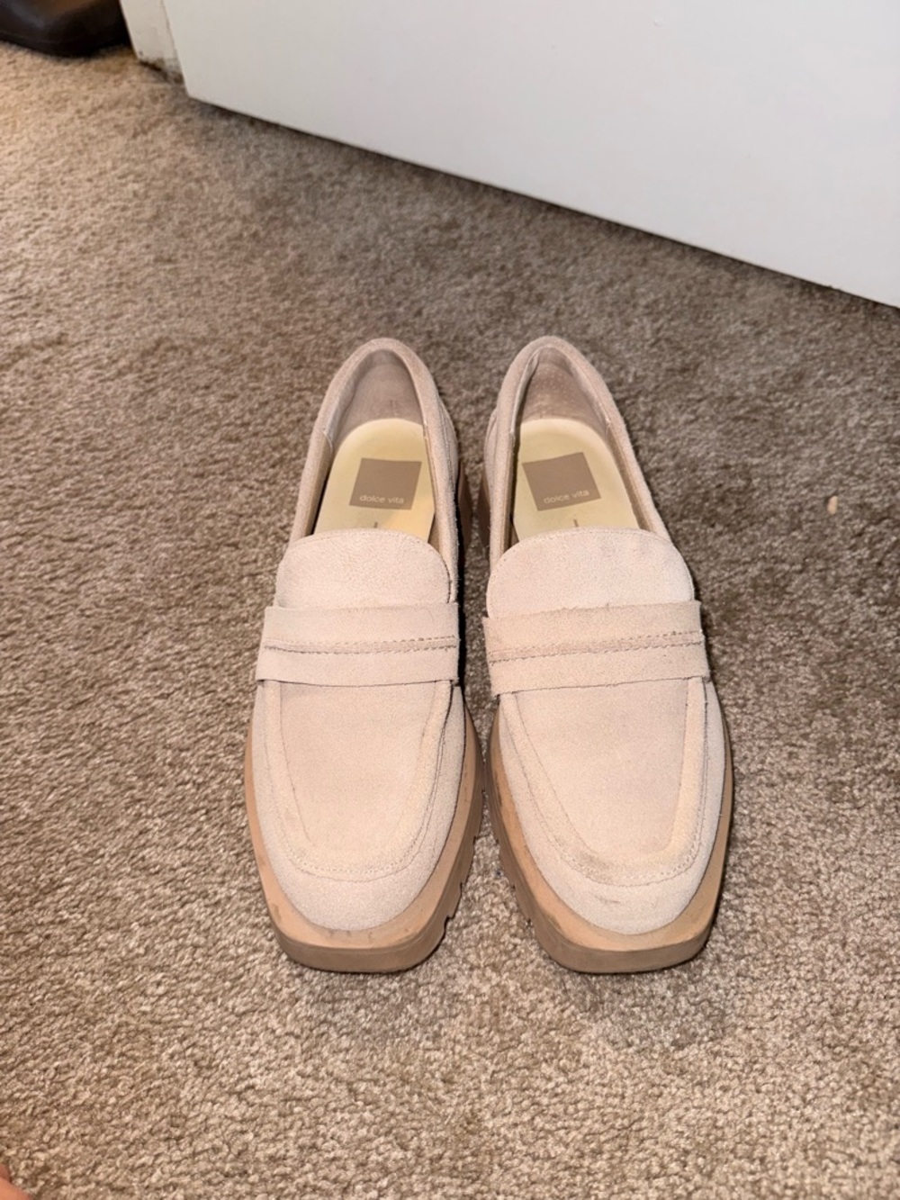 Women’s Suede Penny Loafers in Light Beige